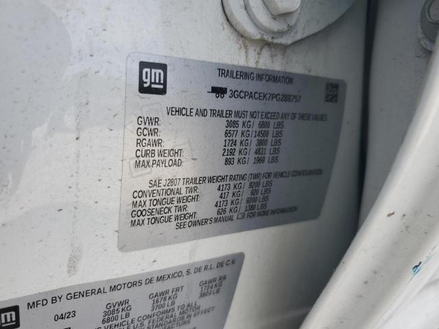 3GCPACEK7PG288757 - 2023 CHEVROLET SILVERADO C1500 LT WHITE photo 12