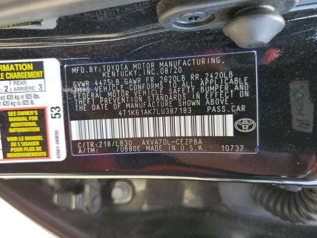 4T1K61AK7LU387183 - 2020 TOYOTA CAMRY XSE BLACK photo 12