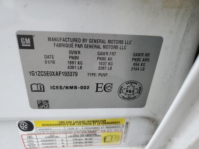 1G1ZC5E0XAF193379 - 2010 CHEVROLET MALIBU 1LT 白色 照片 12