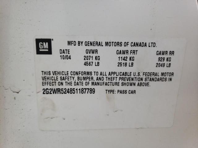 2G2WR524851187789 - 2005 PONTIAC GRAND PRIX GTP WHITE photo 12