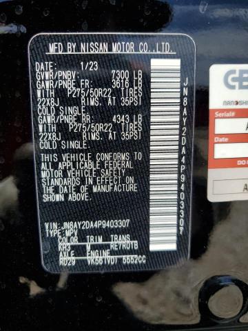 JN8AY2DA4P9403307 - 2023 NISSAN ARMADA PLATINUM Schwarz Foto 13