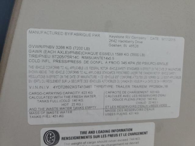 4YDT2892XGT413463 - 2016 PASSPORT TRAVELTRLR BEIGE photo 10