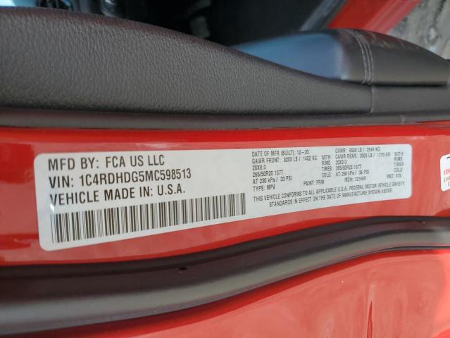 1C4RDHDG5MC598513 - 2021 DODGE DURANGO GT RED photo 14