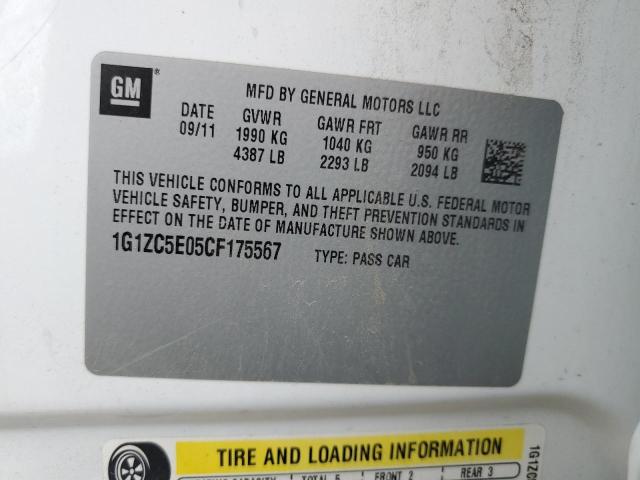 1G1ZC5E05CF175567 - 2012 CHEVROLET MALIBU 1LT 白色 照片 12