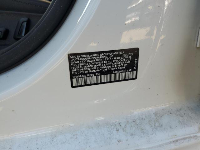 1VWSA7A32LC021259 - 2020 VOLKSWAGEN PASSAT SE WHITE photo 12