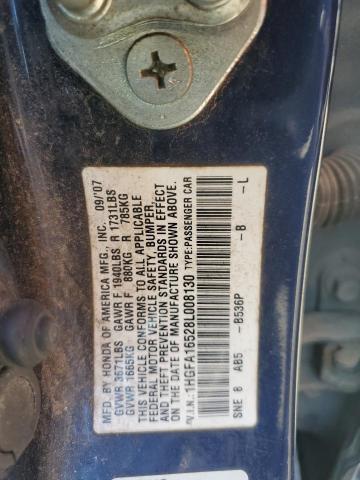 1HGFA16528L008130 - 2008 HONDA CIVIC LX BLUE photo 12