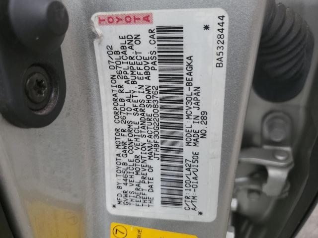 JTHBF30G220083762 - 2002 LEXUS ES 300 SILVER photo 12