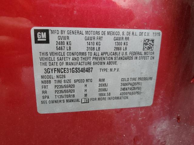 3GYFNCE31GS548487 - 2016 CADILLAC SRX PERFORMANCE COLLECTION RED photo 13