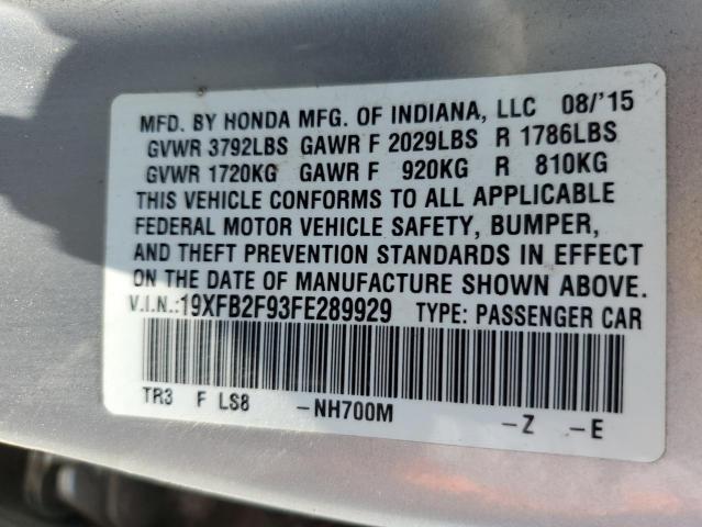 19XFB2F93FE289929 - 2015 HONDA CIVIC EXL 银色 照片 12