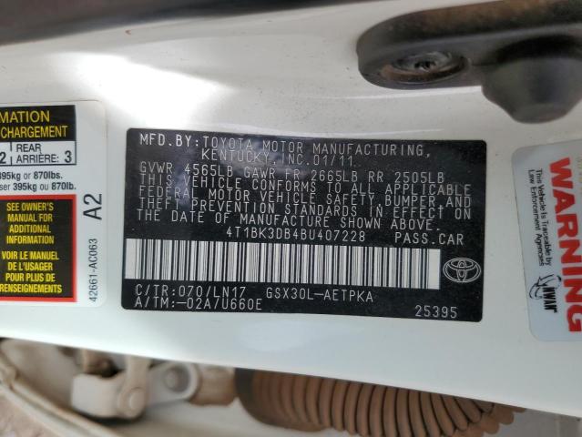 4T1BK3DB4BU407228 - 2011 TOYOTA AVALON BASE 白色 照片 13