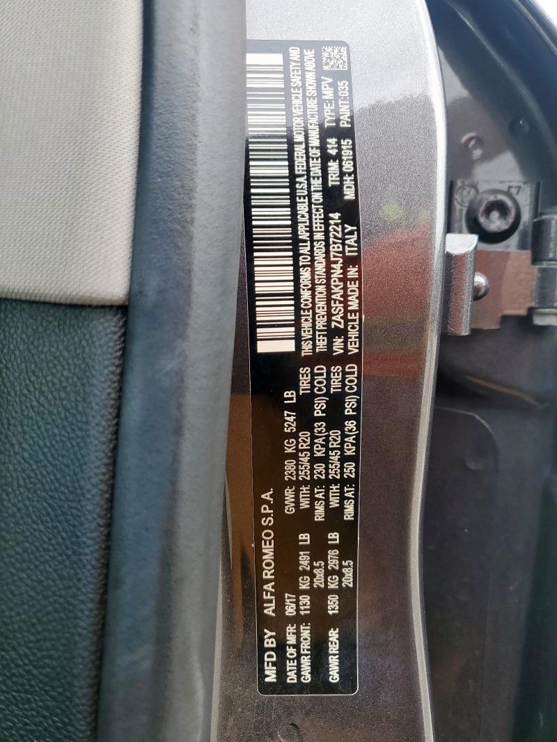 ZASFAKPN4J7B72214 - 2018 ALFA ROMEO STELVIO SPORT ნაცრისფერი ფოტო 14