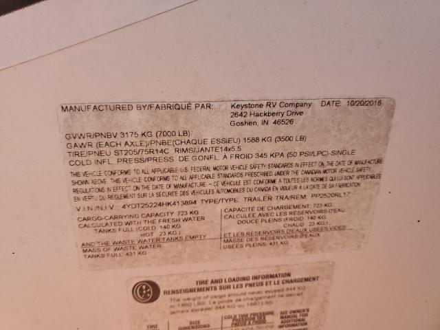 4YDT25224HK413894 - 2017 PASSPORT TRAVELTRLR Ağ foto 10