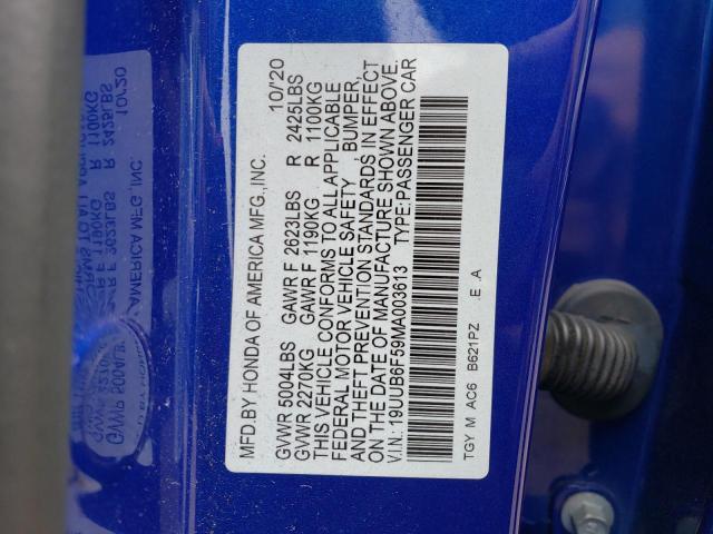 19UUB6F59MA003613 - 2021 ACURA TLX TECH A BLUE photo 12