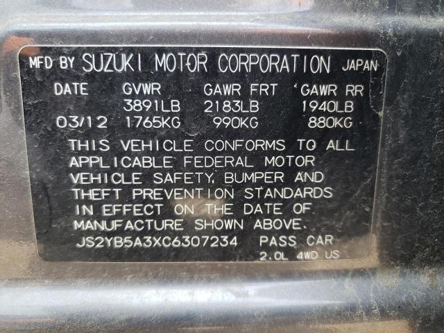JS2YB5A3XC6307234 - 2012 SUZUKI SX4 GRAY photo 12