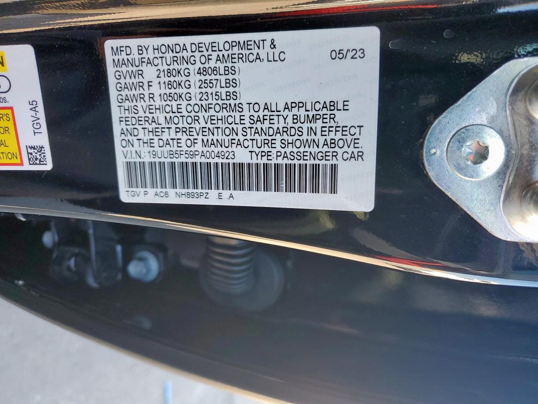 19UUB5F59PA004923 - 2023 ACURA TLX TECH A BLACK photo 12