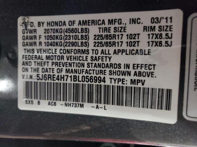 5J6RE4H71BL056994 - 2011 HONDA CR-V EXL GRAY photo 13