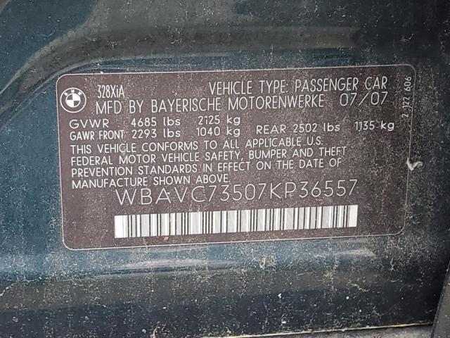 WBAVC73507KP36557 - 2007 BMW 3 SERIES XI SULEV GREEN photo 12