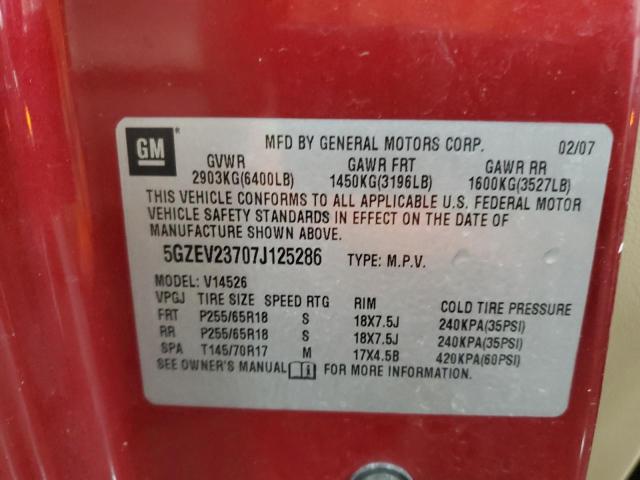 5GZEV23707J125286 - 2007 SATURN OUTLOOK XR წითელი ფოტო 13