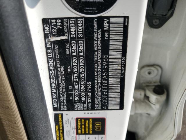 4JGDF6EE8FA519965 - 2015 MERCEDES-BENZ GL 450 4MATIC WHITE photo 14