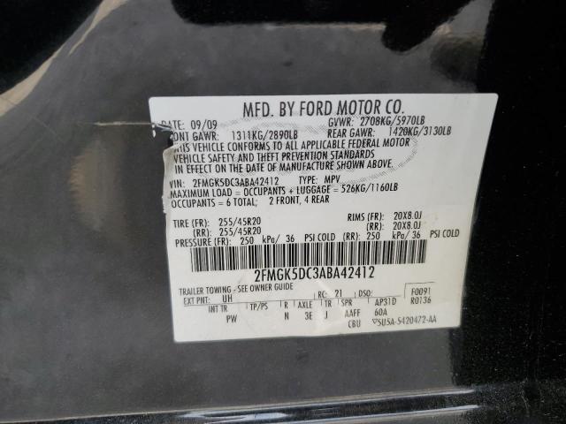 2FMGK5DC3ABA42412 - 2010 FORD FLEX LIMITED BLACK photo 12