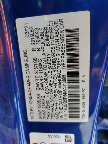19UUB5F54MA013895 - 2021 ACURA TLX TECH A BLUE photo 13