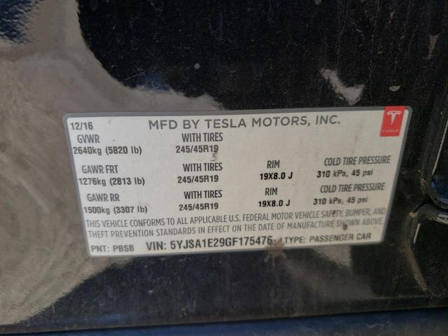 5YJSA1E29GF175476 - 2016 TESLA MODEL S Սև լուսանկար 12