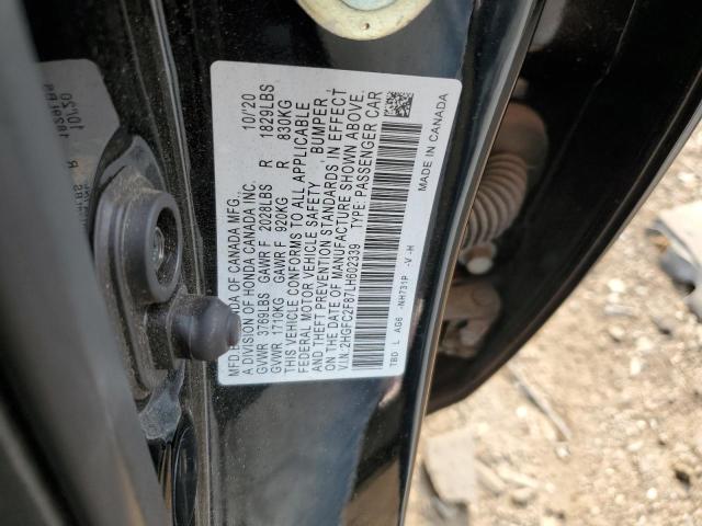 2HGFC2F87LH602339 - 2020 HONDA CIVIC SPORT 黑色 照片 12