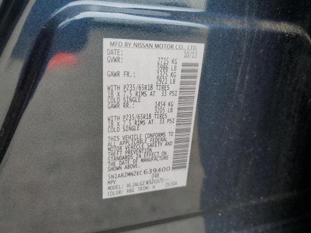 5N1AR2MN2EC639400 - 2014 NISSAN PATHFINDER S BLUE photo 13