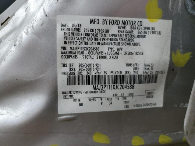 MAJ3P1TEXJC204588 - 2018 FORD ECOSPORT SE ვერცხლისფერი ფოტო 14