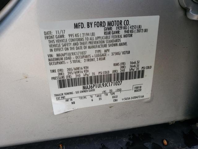 MAJ6P1UL9JC171027 - 2018 FORD ECOSPORT SE 银色 照片 13