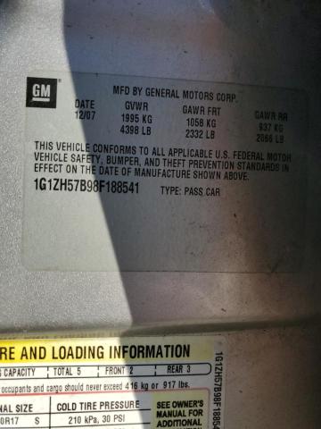 1G1ZH57B98F188541 - 2008 CHEVROLET MALIBU 1LT SILVER photo 12