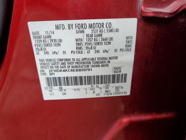 2FMDK4KC8EBB59781 - 2014 FORD EDGE LIMITED RED photo 14