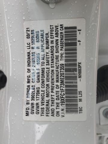 19XFC1F73ME207359 - 2021 HONDA CIVIC EXL თეთრი ფოტო 12
