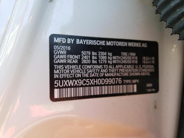 5UXWX9C5XH0D99076 - 2017 BMW X3 XDRIVE28I WHITE photo 14