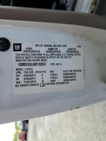 1GMDV33L96D182501 - 2006 PONTIAC MONTANA SV6 WHITE photo 10