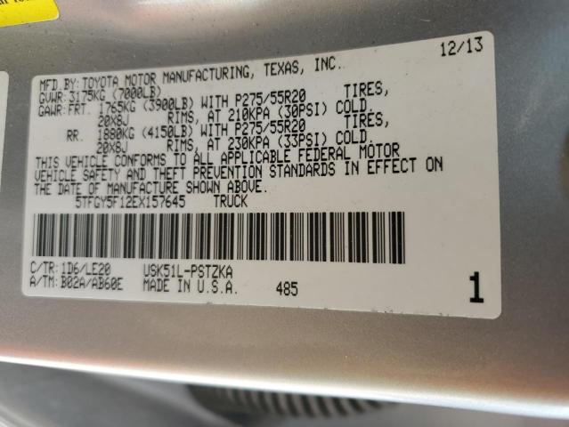 5TFGY5F12EX157645 - 2014 TOYOTA TUNDRA CREWMAX PLATINUM ნაცრისფერი ფოტო 12