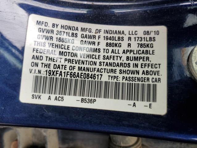 19XFA1F66AE084617 - 2010 HONDA CIVIC LX-S أزرق صورة 12