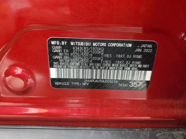 JA4ARUAU5NU009239 - 2022 MITSUBISHI OUTLANDER ES RED photo 12