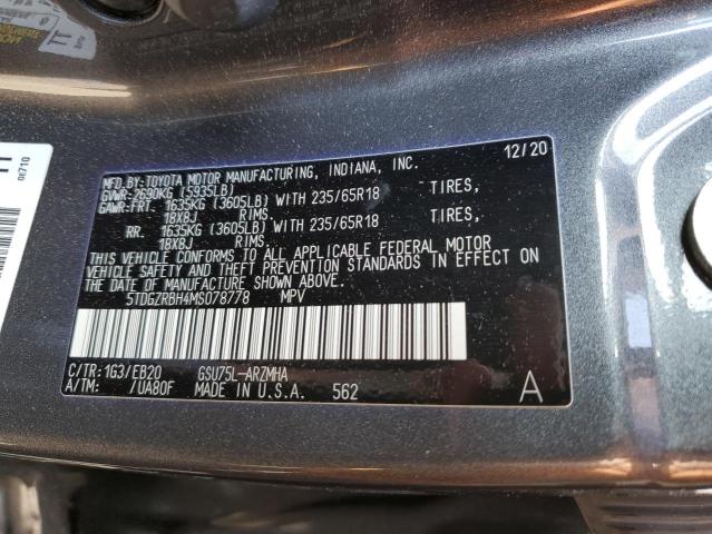 5TDGZRBH4MS078778 - 2021 TOYOTA HIGHLANDER XLE GRAY photo 14