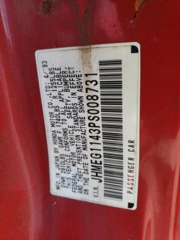 JHMEG1143PS008731 - 1993 HONDA CIVIC DEL SOL S RED photo 12