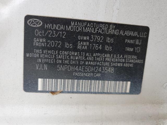 5NPDH4AE5DH243548 - 2013 HYUNDAI ELANTRA GLS WHITE photo 13