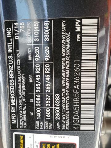 4JGDA5HB5EA362601 - 2014 MERCEDES-BENZ ML 350 4MATIC GRAY photo 13