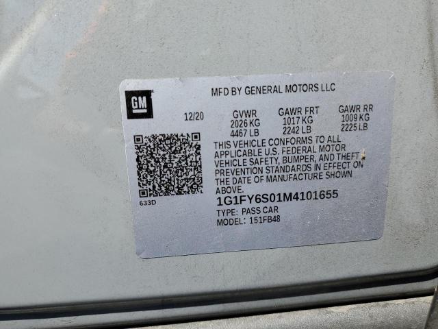 1G1FY6S01M4101655 - 2021 CHEVROLET BOLT EV LT GRAY photo 12