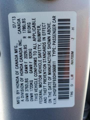 2HGFB2F93DH566811 - 2013 HONDA CIVIC EXL ვერცხლისფერი ფოტო 12