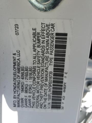 19XFL1H79PE016739 - 2023 HONDA CIVIC EXL თეთრი ფოტო 13