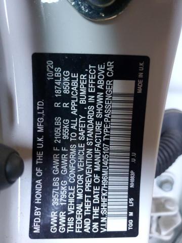 SHHFK7H96MU405107 - 2021 HONDA CIVIC SPORT TOURING WHITE photo 12