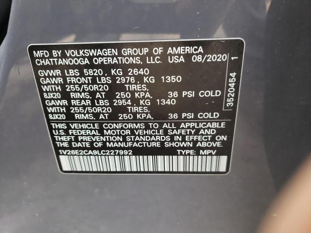 1V26E2CA9LC227992 - 2020 VOLKSWAGEN ATLAS CROS SE Серый фото 13