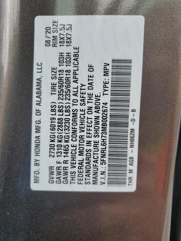 5FNRL6H73MB002674 - 2021 HONDA ODYSSEY EXL თაფლისფერი ფოტო 13