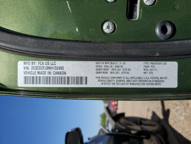 2C3CDZFJ9NH132493 - 2022 DODGE CHALLENGER R/T SCAT PACK GREEN photo 12