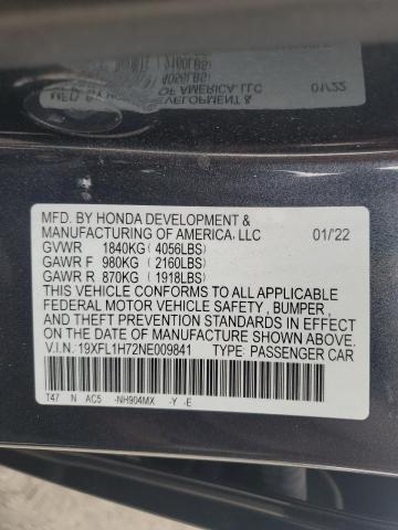 19XFL1H72NE009841 - 2022 HONDA CIVIC EXL 灰色 照片 12